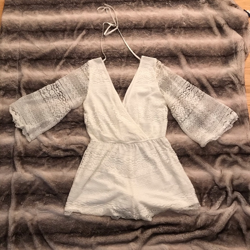 White lacy v neck romper